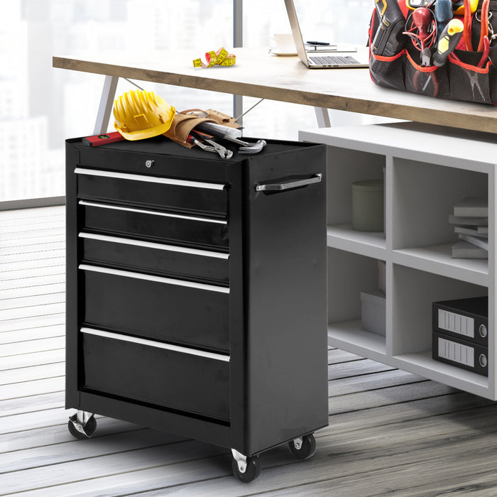 Homcom 5 Drawer Rolling Tool Chest Lockable Tool Cabinet For Garage