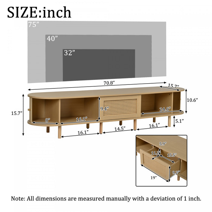 Lucas TV Stand Media Console with Rattan Drawer and Sliding Doors,Natural