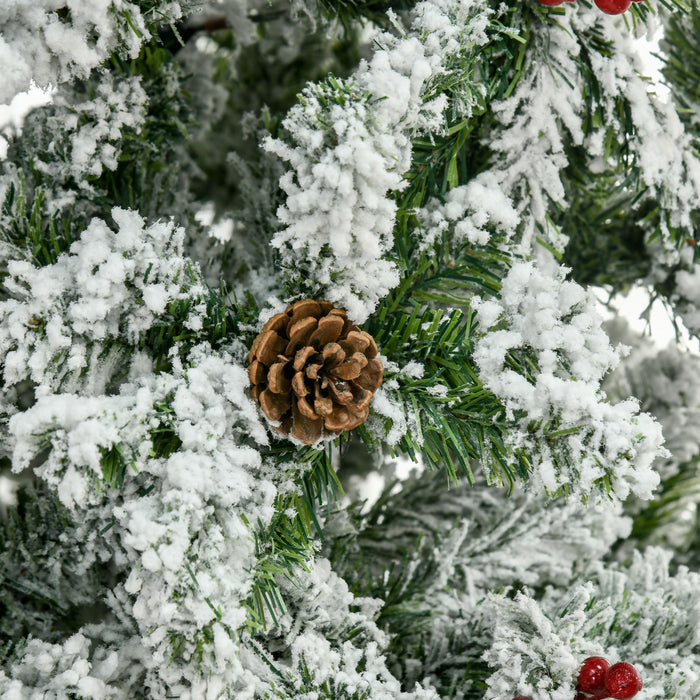 Homcom 9ft Snow Artificial Christmas Tree With Pine Cone, Red Berry