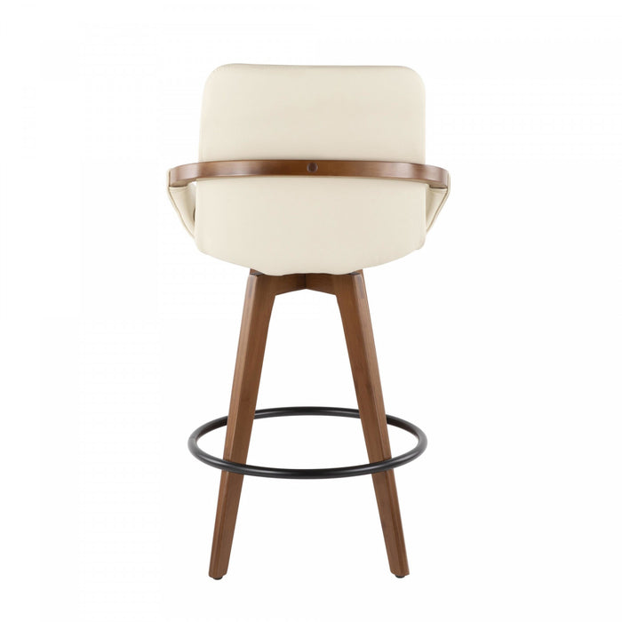 LumiSource Cosmo Faux Leather Mid-Century Modern Counter-Height Stool - Walnut/Cream
