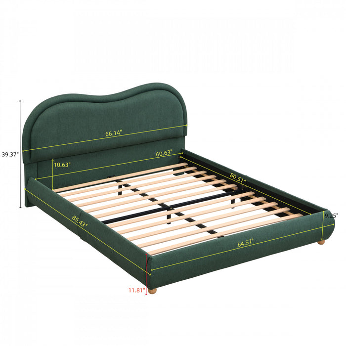 Olivia Upholstered Platform Bed Frame with Curved Headboard,Queen Size,Green Queen Bed