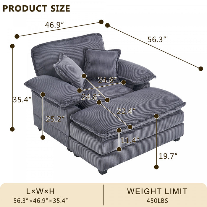 Liam 46.9\" Modern indoor corduroy sofa with 2 soft cushions ,Black Sofa
