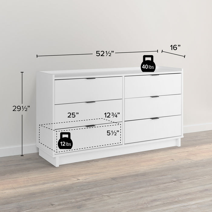 Prepac Simply Modern 52.5\" 6-Drawer Dresser - White