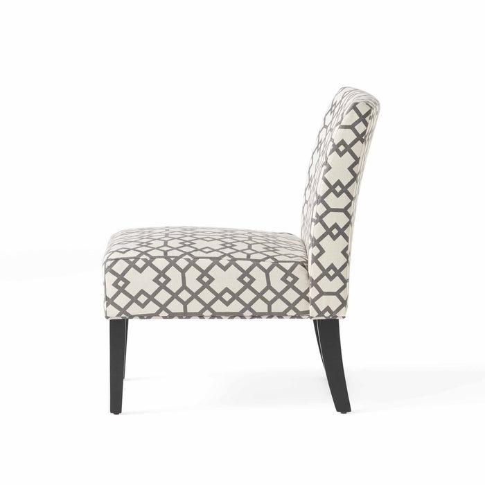 Oliver Linen-look Fabric Accent Chair With Rubberwood Legs - Grey and Ivory