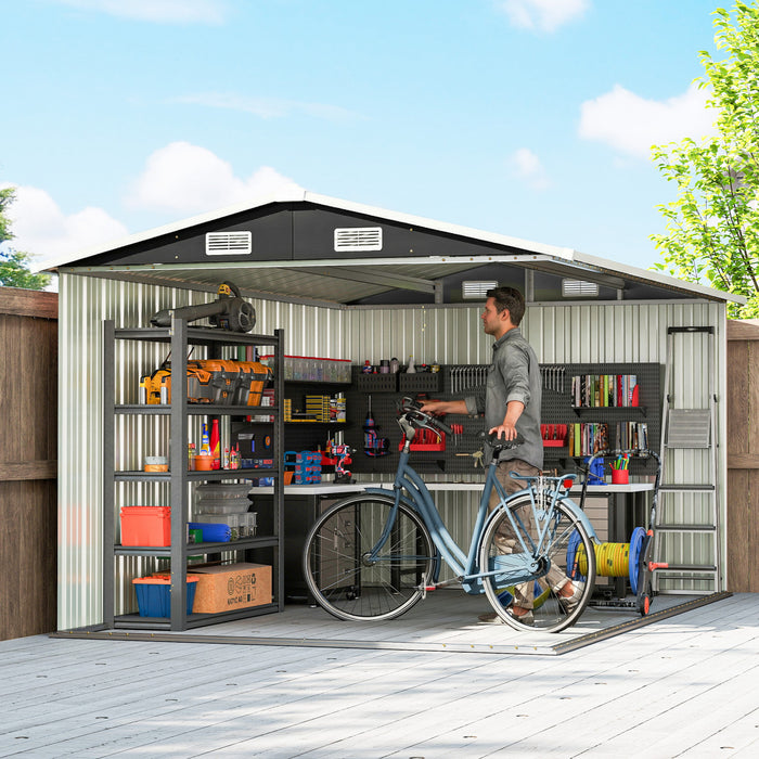 Outsunny 10' x 10' Metal Shed, Heavy Duty Outdoor Storage Shed, Dark Grey