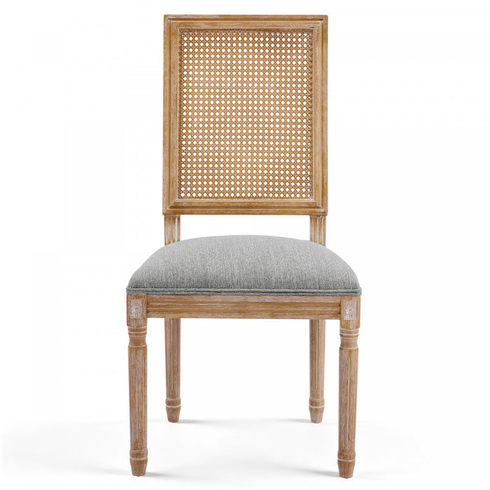 Oliver Solid Wood Rubberwood Dining Chair Set of 2 with Upholstered Seat Cane Backrest and Fluted Legs,Green