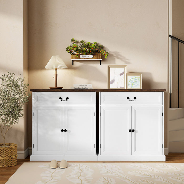 HOMCOM Buffet Cabinet 32\" Farmhouse Sideboard with Thick Top Drawer White