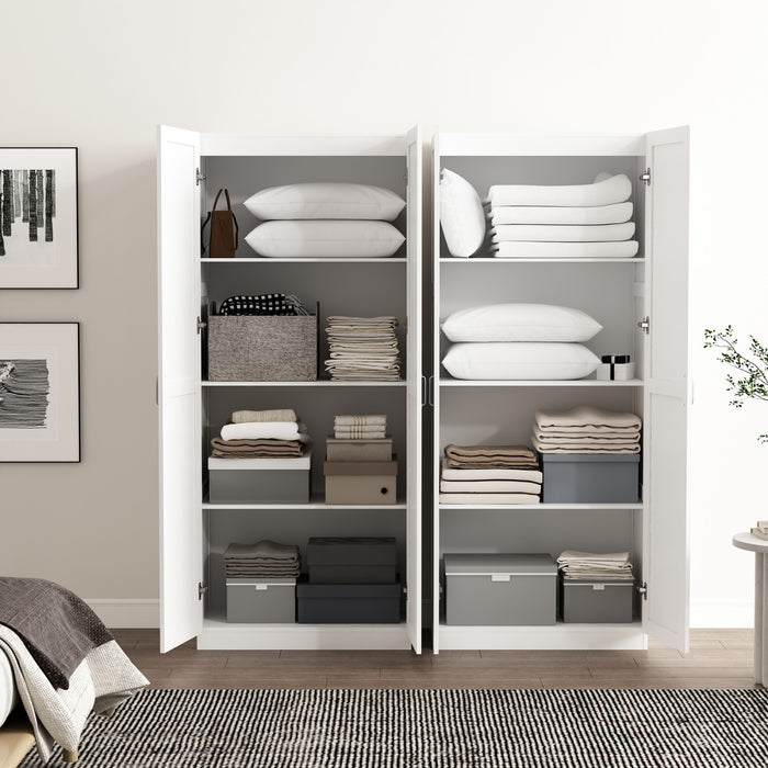 Cornelia Modern 30\" Storage Cabinet in White (4-Shelf) - Set of 2 Bookcase