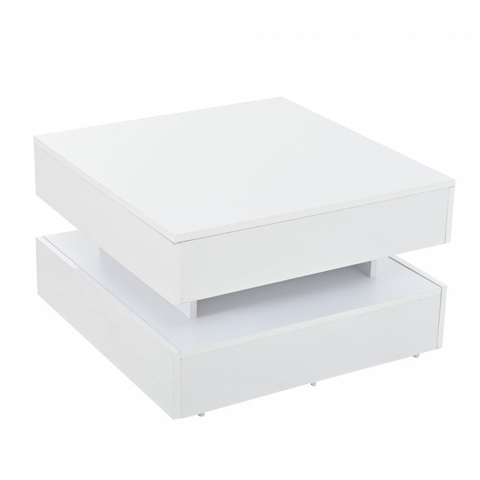Lumina 25.5 Inch Square Lift-Top Coffee Table with LED Lights and Dual Drawers, White