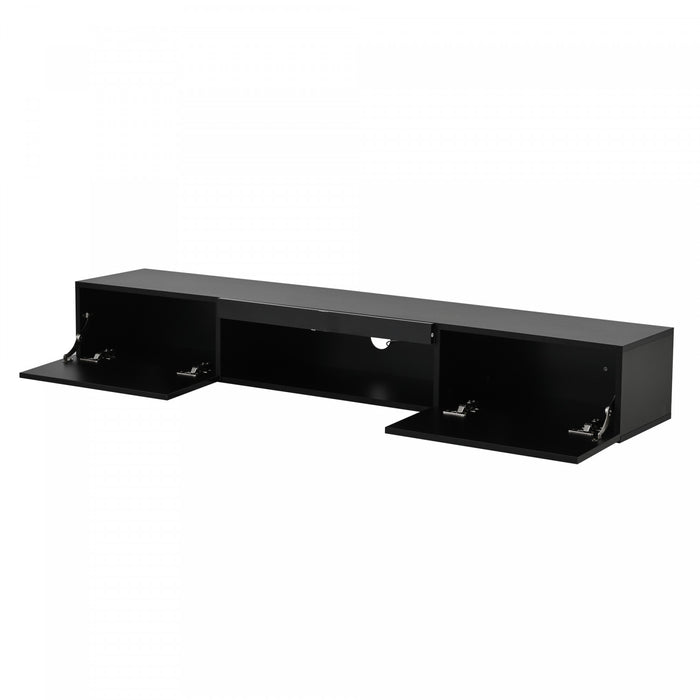 Evan Floating TV Stand with LED Lighting and Storage Doors,Black