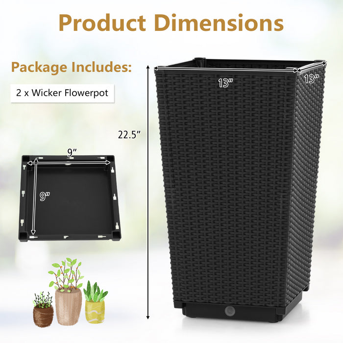 Costway 2pcs Outdoor Wicker Flower Pot 22.5\"tall Planters With Drainage Hole Black