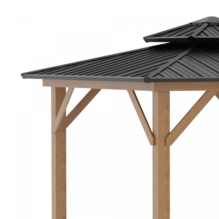 Outsunny 12' X 12' Wood Frame Hardtop Gazebo Galvanized Steel Canopy Outdoor Shelter With Double Vented Roof For Garden, Lawn, Poolside, Black