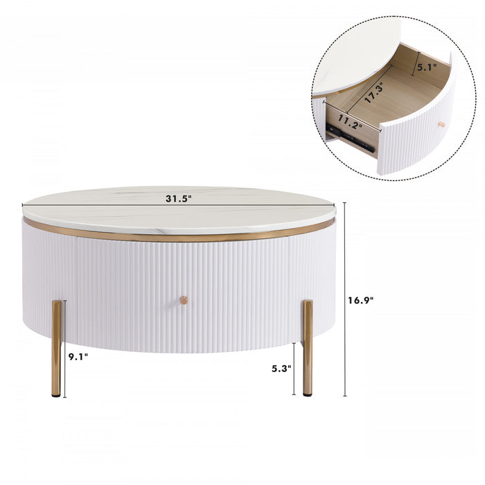 Nelson 31.5\" Modern Round Coffee Table With 2 Storage Drawers, White