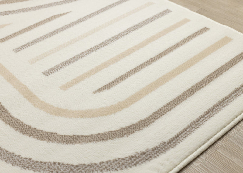 Florence Cream Beige Brown Curved Lines Design Rug, 4'7\" x 6'7\" Indoor Area Rug