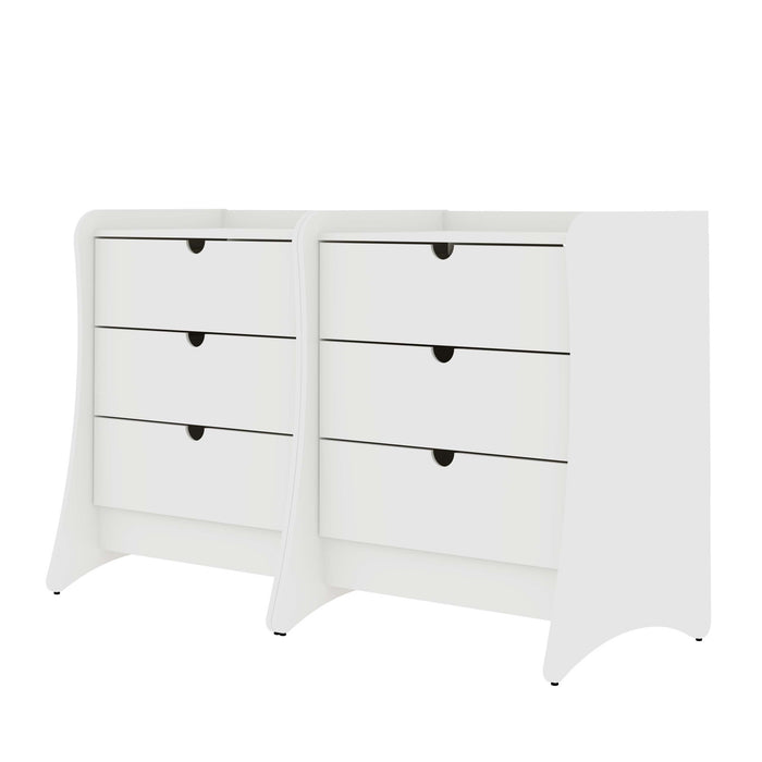 Coney Mid-Century Modern 28\" Nightstand in White (3-Drawer) - Set of 2