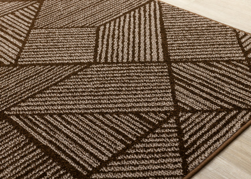 Covington Brown Taupe Striped Geometric Design Rug, 5'3\" x 7'7\" Indoor Area Rug