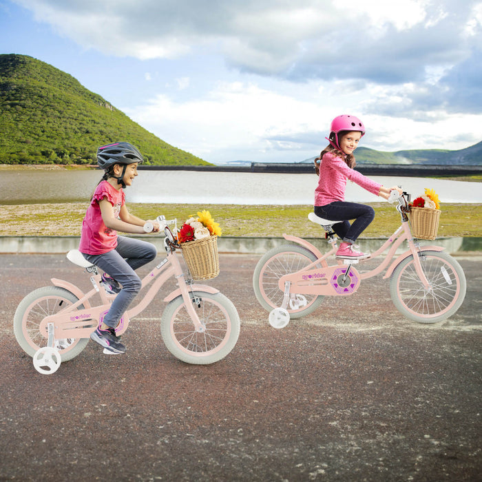 Prorider 14\" Kid's Bike With Training Wheels Adjustable Handlebar Seat Handbrake Pink