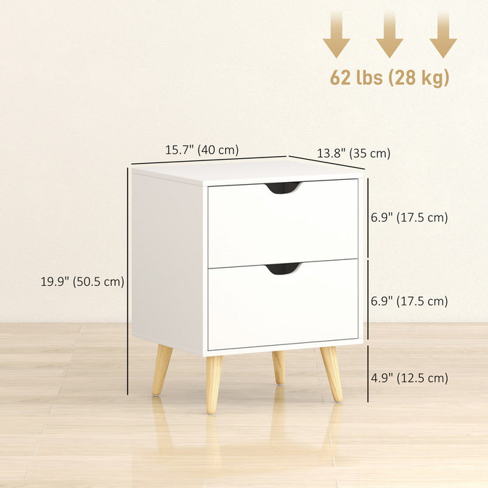 Modern Nightstand Set of 2, Bedside Table with 2 Drawers and Wood Legs