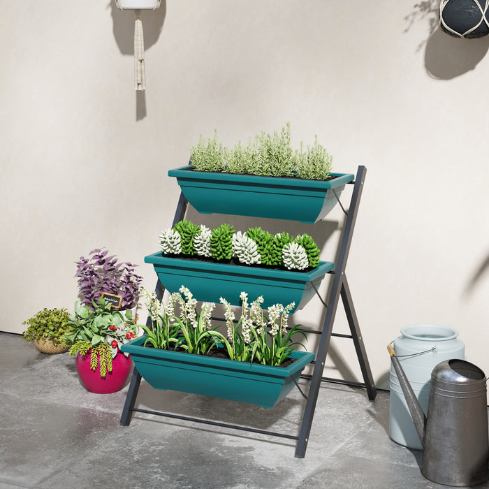 Outsunny 3-tier Vertical Raised Garden Bed With 3 Planter Boxes, Outdoor Plant Stand Grow Container With Leaking Holes For Balcony Patio Outdoor, Green
