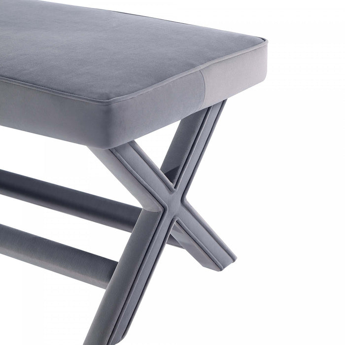 Abigail Mid-Century Modern Upholstered Velvet Accent Bench in Gray
