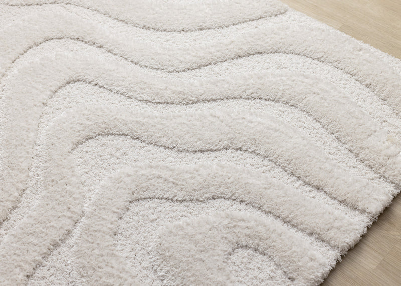 Lincoln Modern Luxurious Plush White Curves Area Rug - 7'10\" x 11'2\"