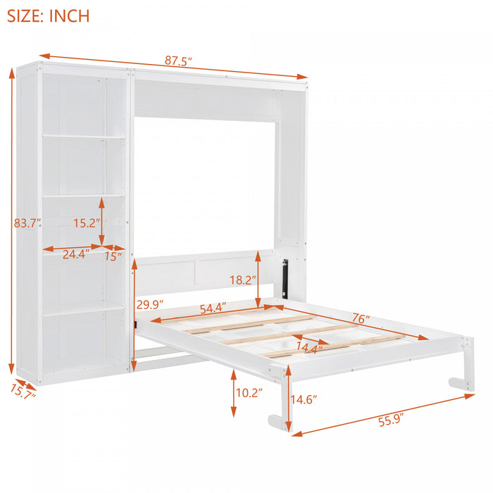 Jocelyn Space-saving Full Murphy Bed With Shelves - White