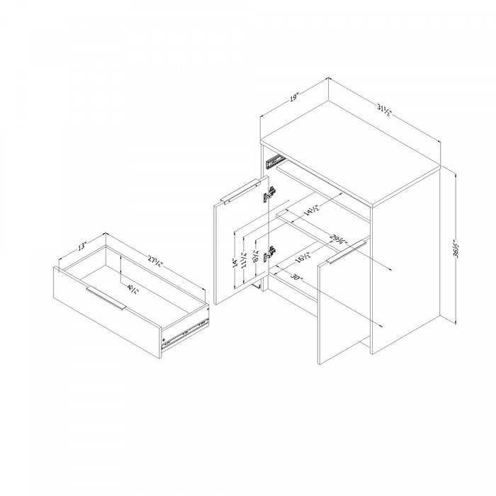 Olio Compact Kitchen Island with Storage - Matte Black & Faux White Marble