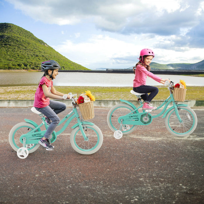Prorider 14\" Kid's Bike With Training Wheels Adjustable Handlebar Seat Handbrake Green