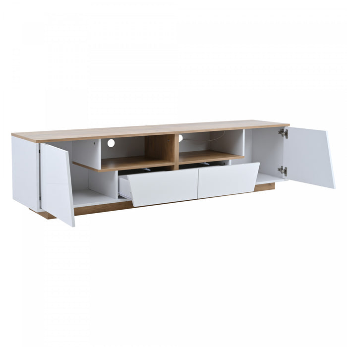 Lumina 64.9 Inch TV Cabinet with LED Lights and High-Gloss Finish, White/Wood