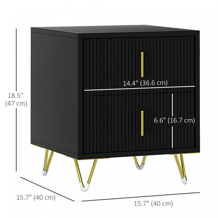 HOMCOM Nightstand, Bedside Table, Side End Table w/ 2 Drawers, Metal Legs