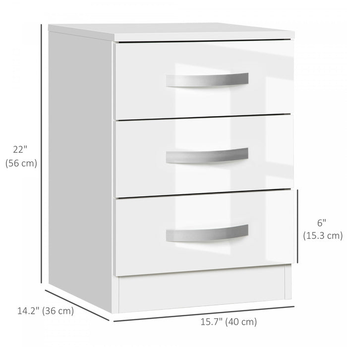 HOMCOM Nightstand Set of 2, Bedside Tables with 3 High Gloss Drawers
