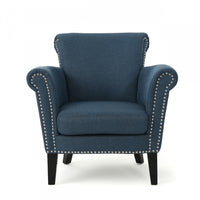 Mason Fabric Chair With Wood Legs And Nailhead Trim - Navy Blue 
