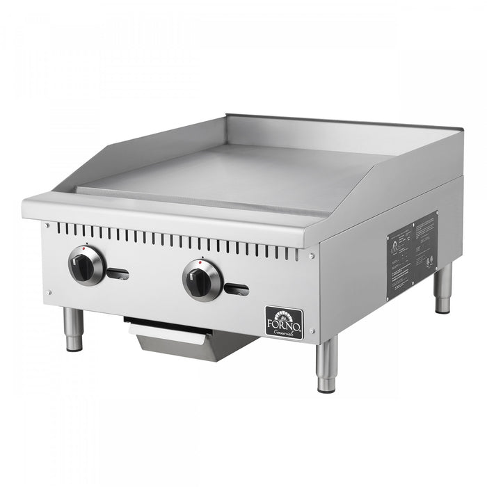 FORNO Commerciale 24 Inch Gas Griddle, 2 Burners, 60,000 BTUs, Stainless Steel - FCMGG0055-24