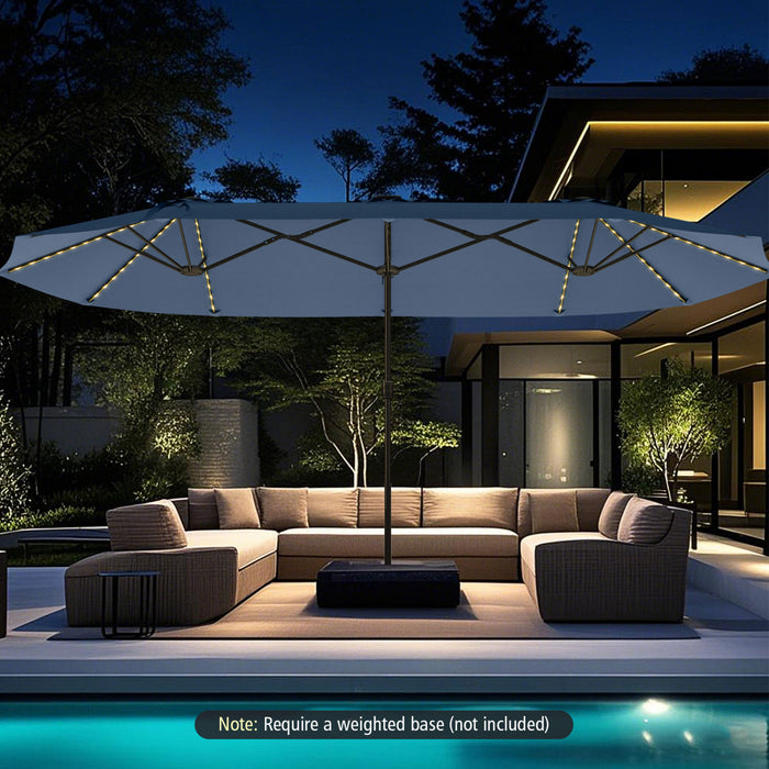 Costway 15.5 FT Extra-Large Patio Umbrella with LED Solar Lights & 12 Heavy-Duty Ribs Navy