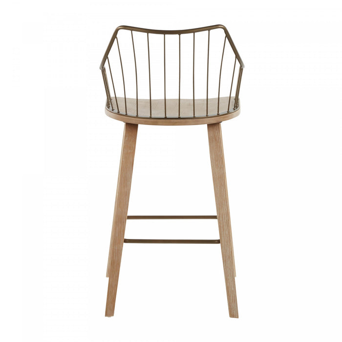 LumiSource Winston Wood Farmhouse Counter-Height Stool - Whitewashed/Antique Copper