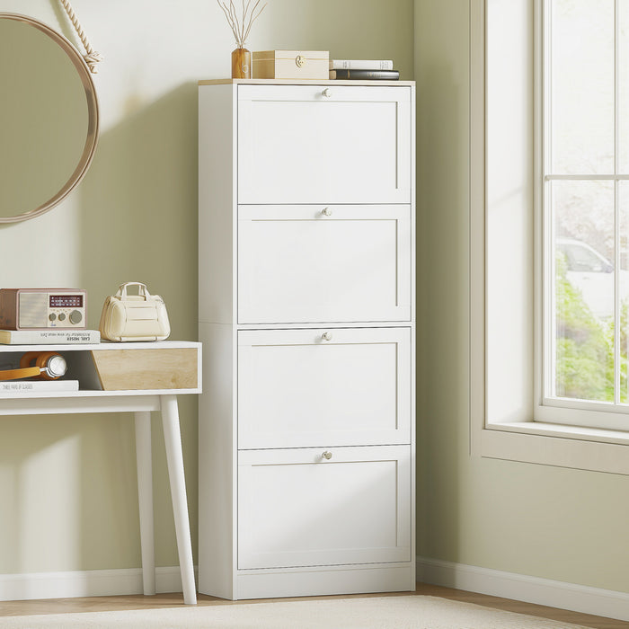 HOMCOM Shoe Cabinet with 4 Flip Drawers and Adjustable Shelves, White
