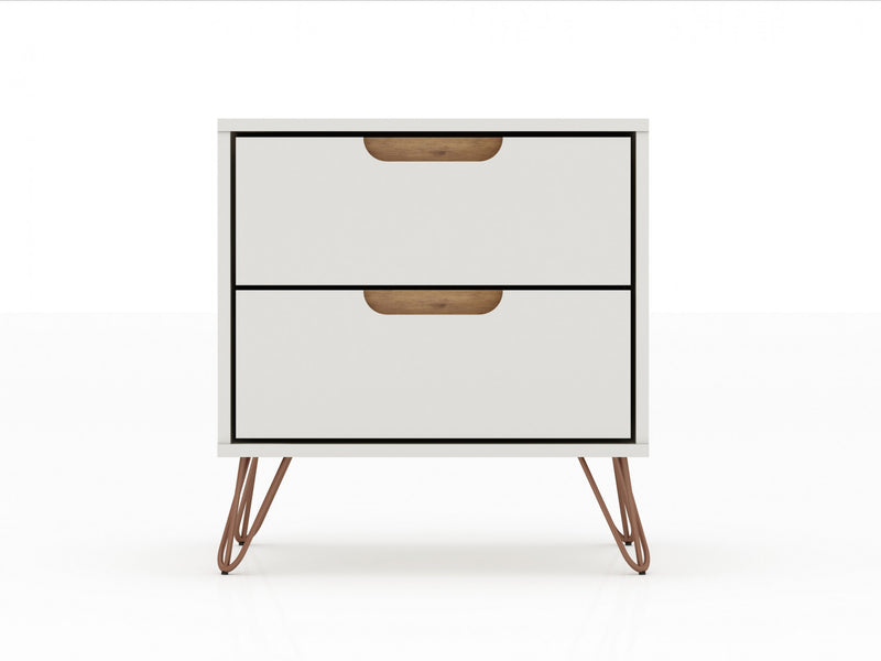 Rockefeller Mid-Century Modern 20\" Nightstand in Off White (2-Drawer) - Set of 2
