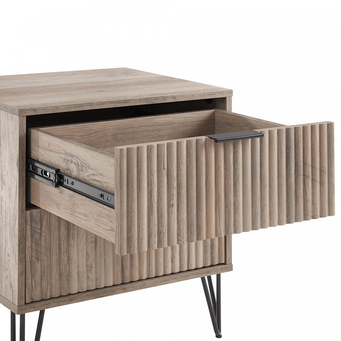 Dumbo Modern 20\" Fluted Nightstand in Rustic Gray (2-Drawer) - Set of 2