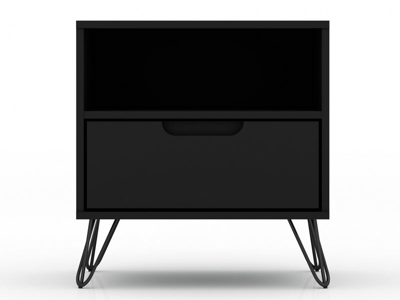 Rockefeller Mid-Century Modern 20\" Nightstand in Black (1-Drawer) - Set of 2