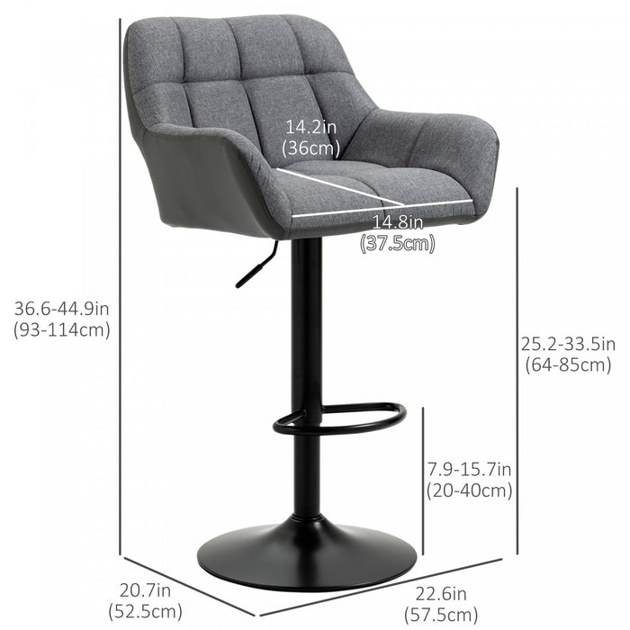 HOMCOM Adjustable Bar Stools Set of 2, Swivel Tufted Fabric Barstools