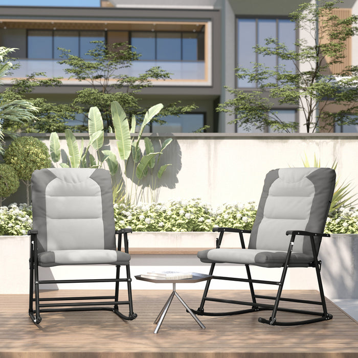 Outsunny 2pc Patio Foldable Rocking Chair Set, Light Grey