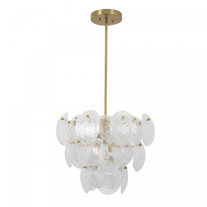 Lily 8 Light Chandelier, Brushed Brass With Wispy White Murano Style Glass