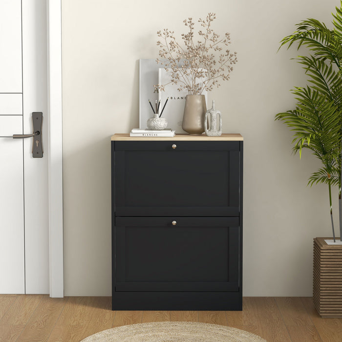 HOMCOM Slim Shoe Cabinet with 2 Flip Drawers Adjustable Shelves Black