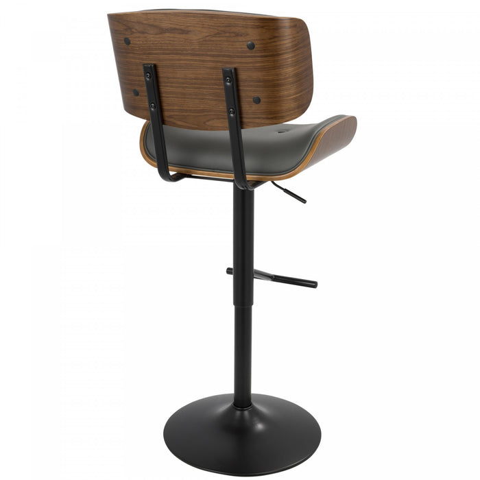 LumiSource Lombardi Faux Leather Mid-Century Modern Adjustable Barstool - Walnut/Grey