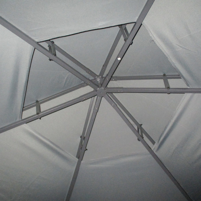 Outsunny 13ft Hexagon Gazebo Outdoor Canopy Shelter With Netting And Shaded Curtains Grey