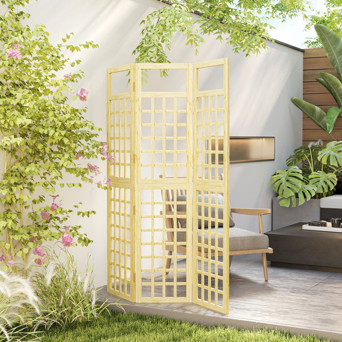 Outsunny 3 Panel Outdoor Wood Privacy Screen, Room Divider, Natural Wood