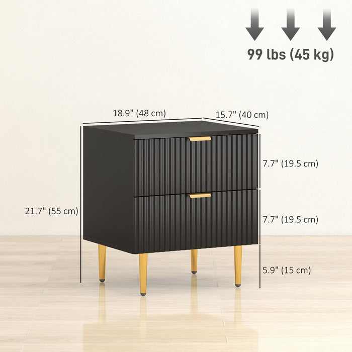 HOMCOM Nightstand, Bedside Table, Side End Table with 2 Drawers, Black