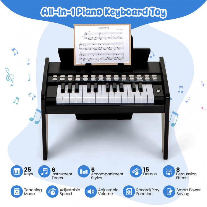 Costway 25 Keys Digital Piano with Music Stand,Teaching Mode,Lighted Keys, Adjustable Speed Black