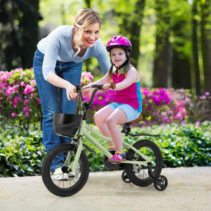 Costway 14\" Kid's Bike With Training Wheels Adjustable Handlebar & Seat Handbrake Green