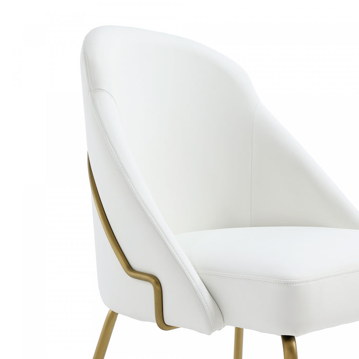 Gracie Modern Vegan Leather Metal Dining Chair in White and Gold - Set of 4